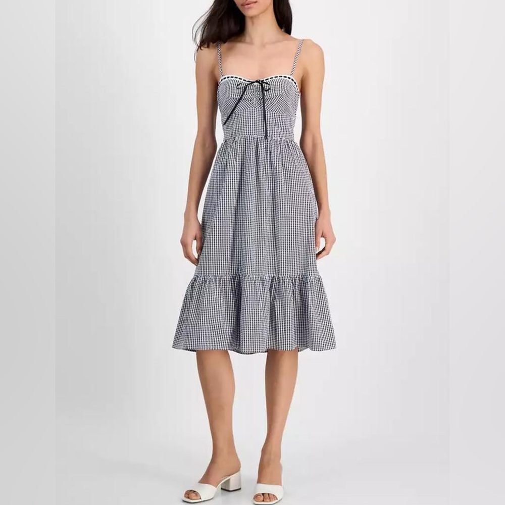 Kingston Grey Juniors' Tie-Back Black and White Gingham Midi Dress